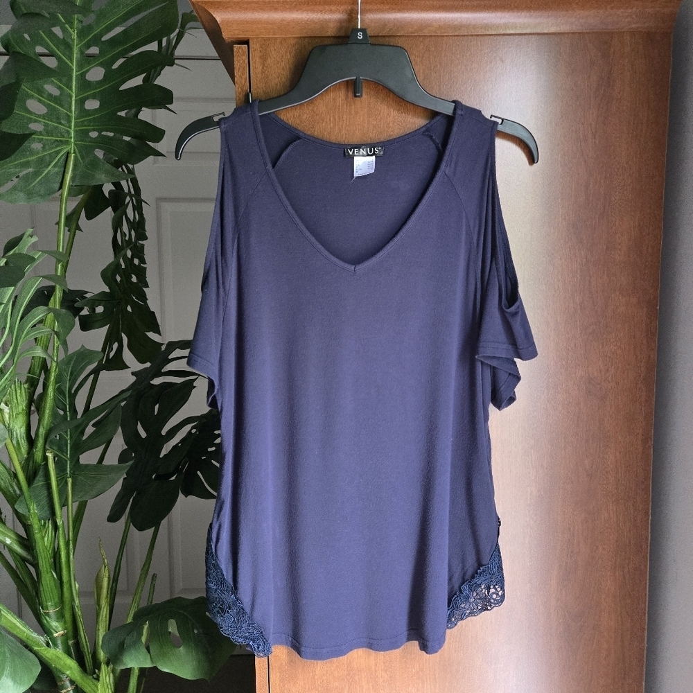 VENUS Deep Blue V-Neck Top